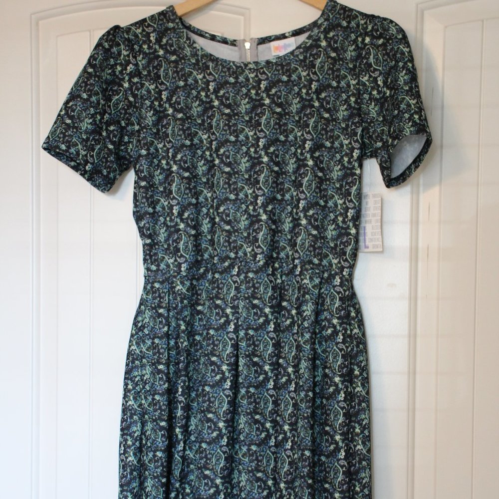 LuLaRoe Amelia Blue/Green Fit and Flare Dress NWT Sz L